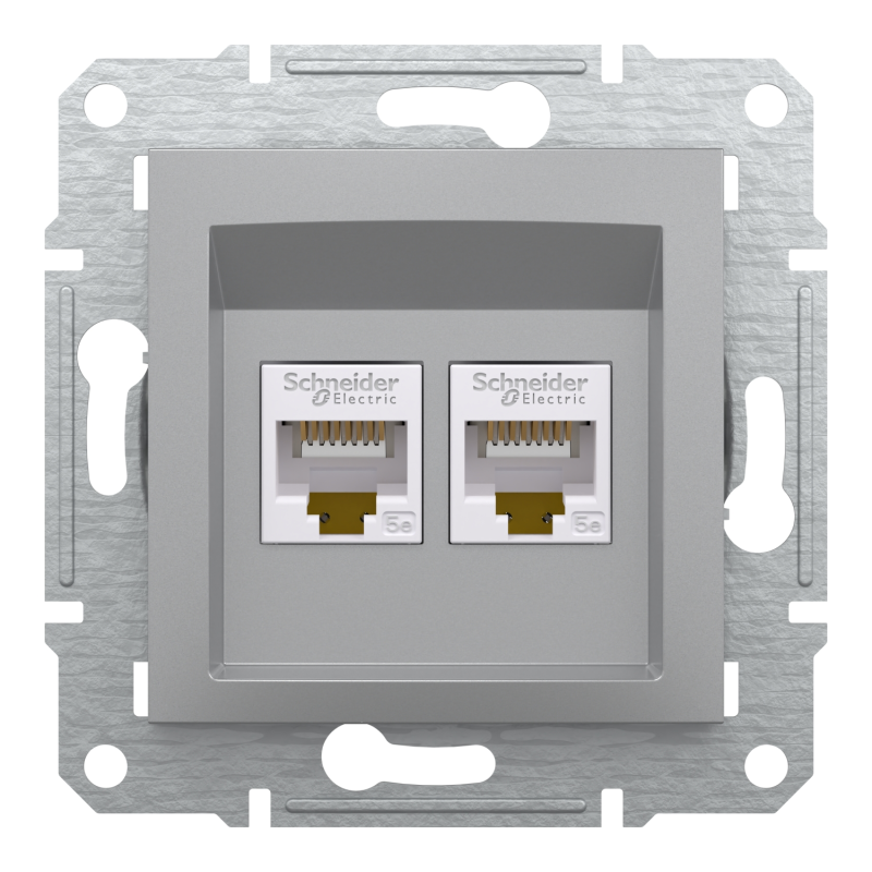 Розетка компьютерная двойная 5e UTP Asfora Schneider Electric алюминий EPH4400161