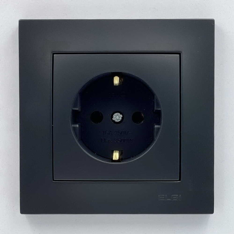 Розетка одинарна із заземленням ELBI VEGA матовий чорний (510-014800-217)