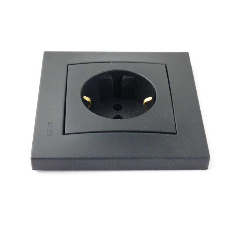 Розетка одинарна із заземленням ELBI VEGA матовий чорний (510-014800-217)