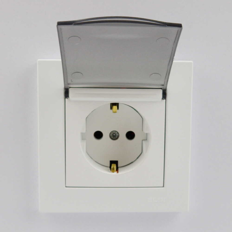 Розетка одинарная с заземлением и крышкой ELBI VEGA белый матовый (510-016200-218)