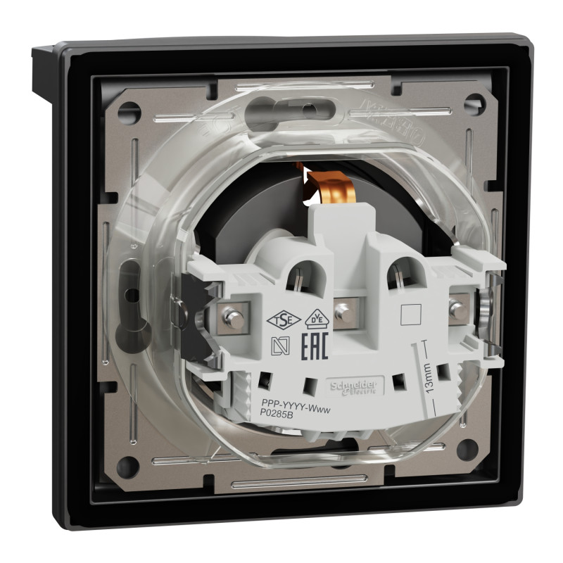 Розетка с крышкой и защитными шторами IP44 Asfora Schneider Electric антрацит EPH3100371