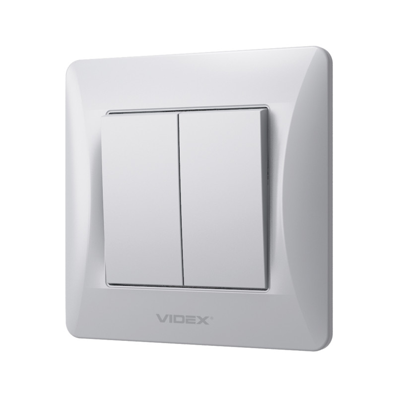 Выключатель двухклавишный VIDEX Binera серебряный шёлк VF-BNSW2-SS