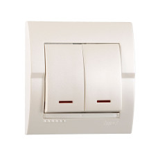 Выключатель двухклавишный с подсветкой LEZARD Deriy жемчужно-белый 702-3030-112