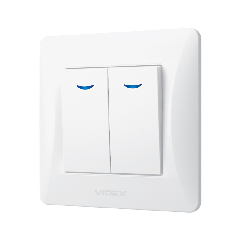Выключатель двухклавишный с подсветкой VIDEX BINERA белый VF-BNSW2L-W