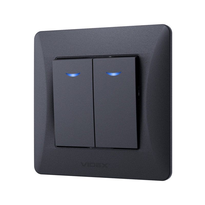 Вимикач двоклавішний з підсвіткою VIDEX Binera графіт VF-BNSW2L-BG