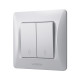 Выключатель двухклавишный проходной VIDEX Binera серебряный шёлк VF-BNSW2P-SS