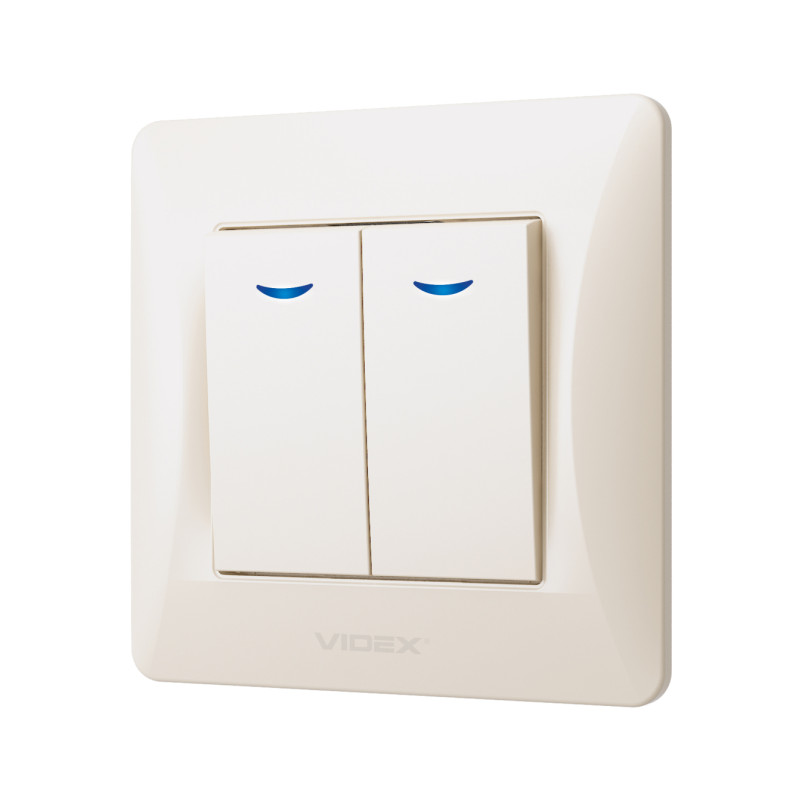 Выключатель двухклавишный с подсветкой VIDEX Binera крем VF-BNSW2L-CR