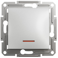 Выключатель одноклавишный с подсветкой SCHNEIDER Asfora алюминий EPH1400161