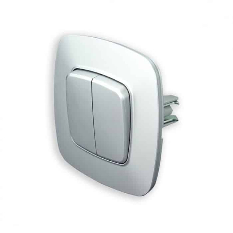 Вимикач вбудований 2-клавішний 10А 250V срібло ELA (112-007-0002-020) Horoz Electric