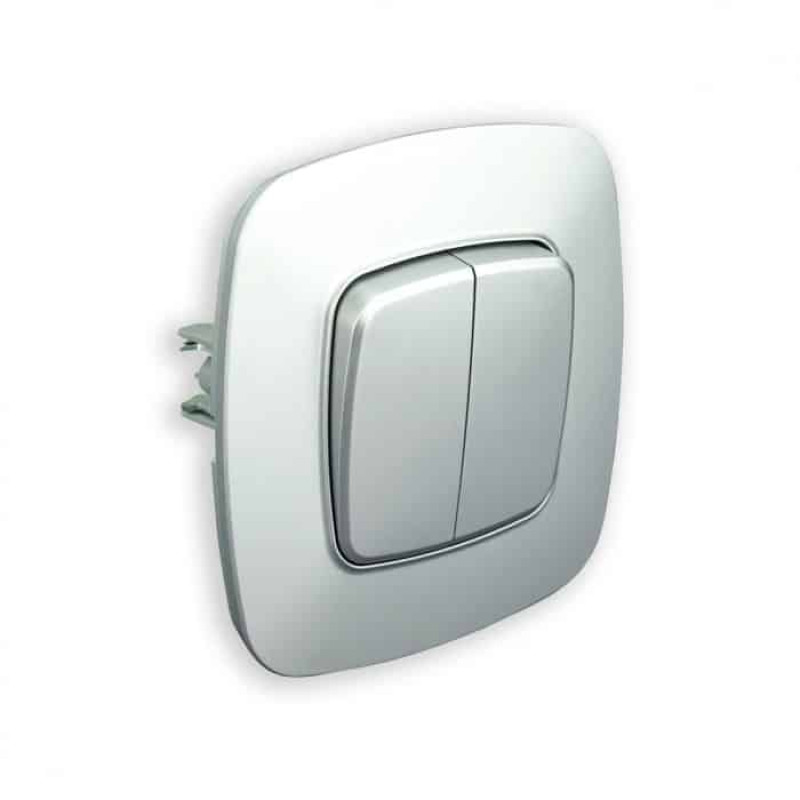 Вимикач вбудований 2-клавішний 10А 250V срібло ELA (112-007-0002-020) Horoz Electric