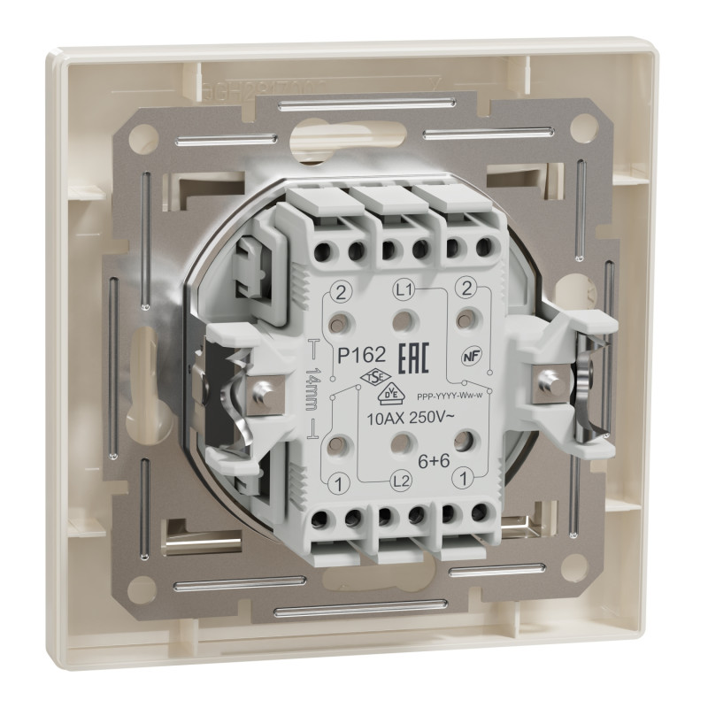 Вимикач прохідний двоклавішний SCHNEIDER Asfora крем з рамкою EPH0600123