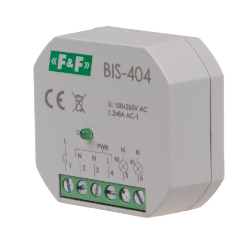 Реле импульсное BIS-404 165÷265 В AC 2×8 A F&F