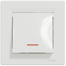 Выключатель проходной одноклавишный с подсветкой SCHNEIDER Asfora белый с рамкой EPH1500121