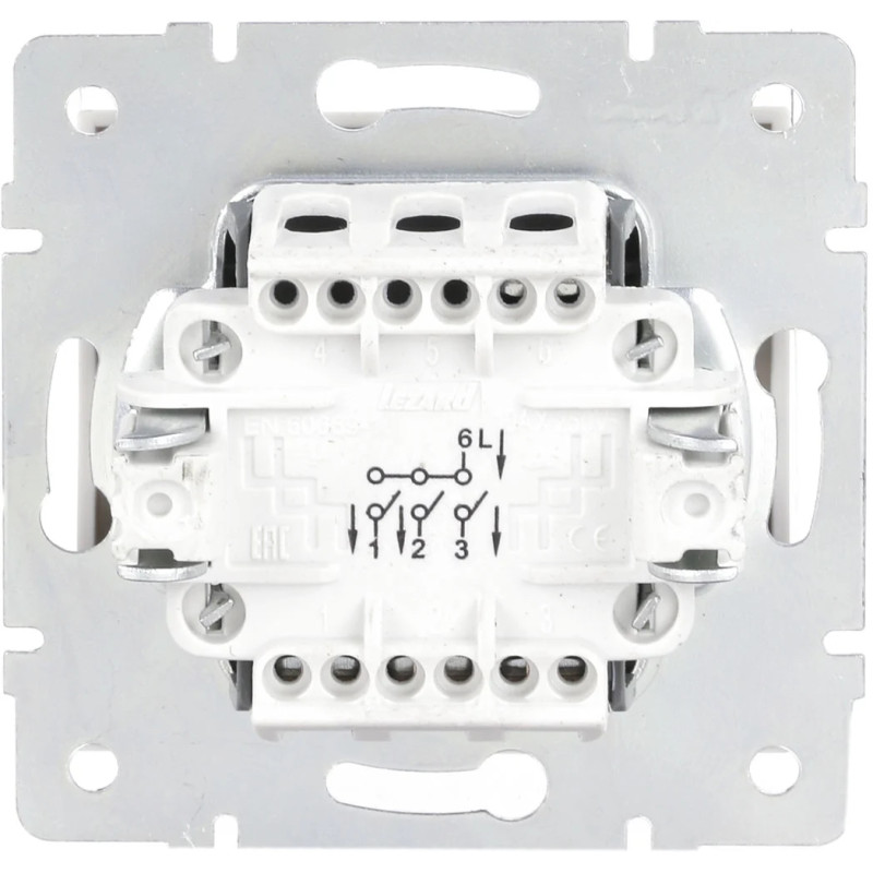 Выключатель трехклавишный LEZARD Rain белый 703-0288-109