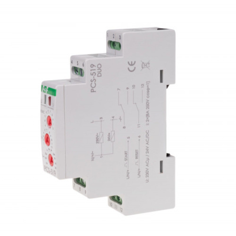 Реле часу електронне PCS-519DUO 195÷253 В AC / 21÷27 В AC/DC 2×8 A F&F