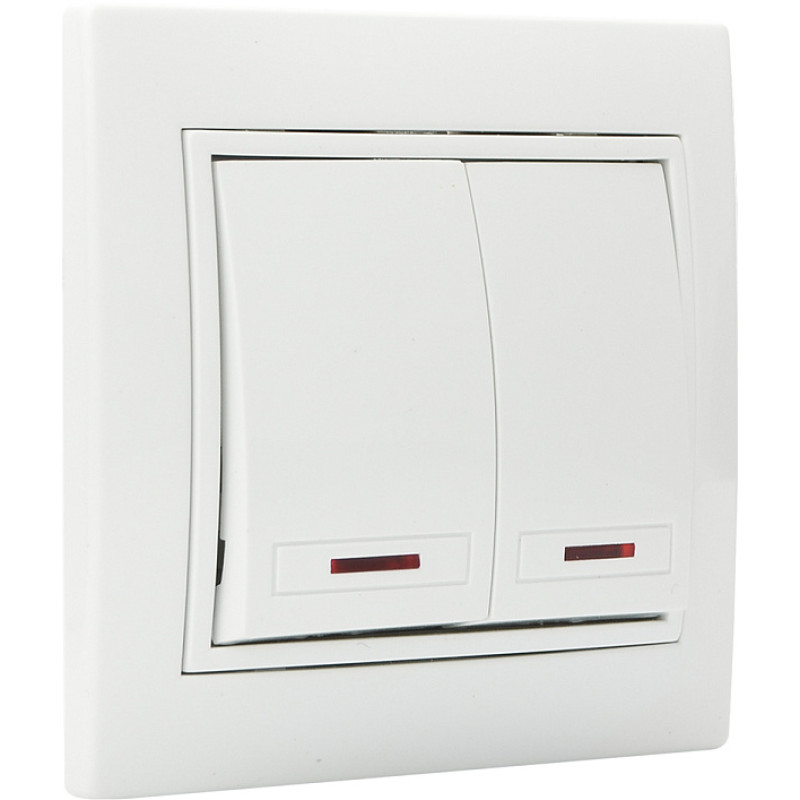 Выключатель двухклавишный с подсветкой белый BBсб10-2-1-Fl-W серия FL, АСКО-УКРЕМ