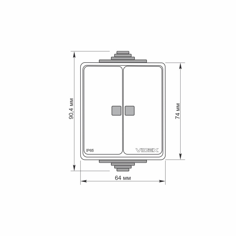 Выключатель двухклавишный наружный с подсветкой VIDEX BINERA IP65 (VF-BNW12L-G)