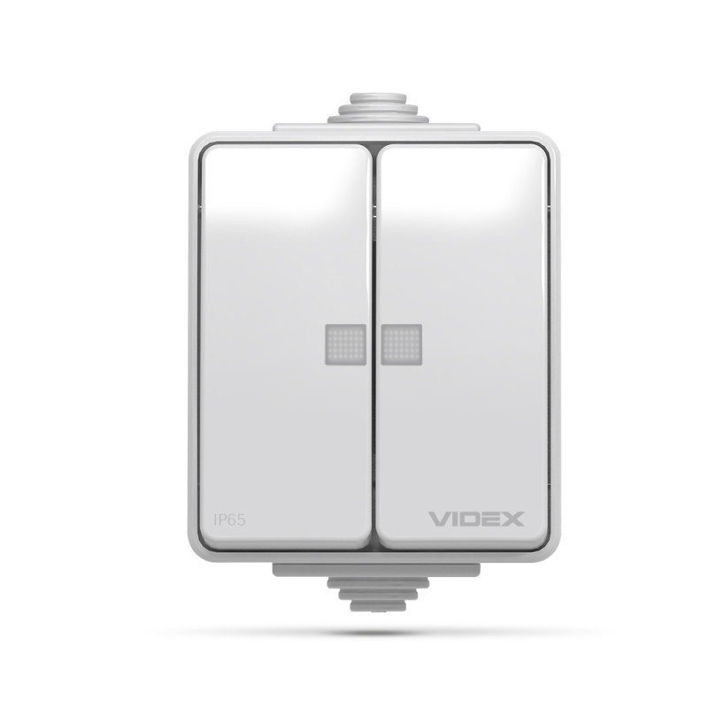 Выключатель двухклавишный наружный с подсветкой VIDEX BINERA IP65 (VF-BNW12L-G)