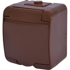 Розетка 1-на с ж/к Schuko RHE-1s-KR (коричневая/коричневая крышка, IP54) ETI (4668050)