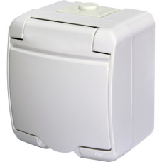 Розетка 1-я с ж/к Schuko RHE-1s (белая/белая крышка, IP54) ETI 4668015