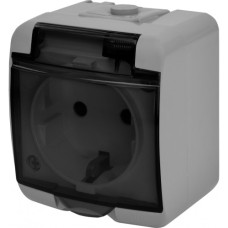 Розетка 1-на с ж/к Schuko RHE-1SD-SR (серая/прозрачная крышка, IP54) ETI (4668071)