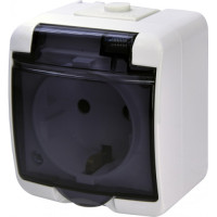 Розетка 1-на с ж/к Schuko RHE-1sd (белая/прозрачная крышка, IP54) ETI 4668016