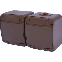 Розетка 2-я с ж/к Schuko RHE-2s-KR (коричневая/коричневая крышка, IP54) ETI 4668052