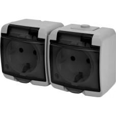 Розетка 2-я с ж/к Schuko RHE-2SD-SR (серая/прозрачная крышка, IP54) ETI 4668073
