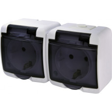 2-я розетка с ж/к Schuko RHE-2sd (белая/прозрачная крышка, IP54) ETI 4668020