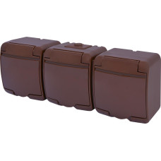 Розетка 3-я с ж/к Schuko RHE-3s-KR (коричневая/коричневая крышка, IP54) ETI 4668054 