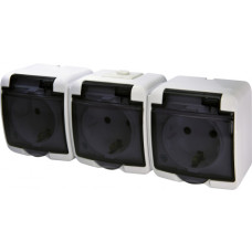 Розетка 3-я с ж/к Schuko RHE-3sd (белая/прозрачная крышка, IP54) ETI 4668024