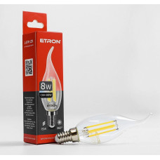 Светодиодная филаментная лампа ETRON C37 Tailed E14 8W 3000K теплый свет, прозрачная 1-EFP-129