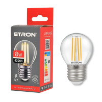 Светодиодная филаментная лампа ETRON Filament G45 8W E27 4200K прозрачная 1-EFP-142