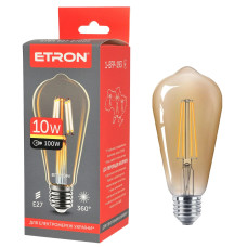 Светодиодная филаментная лампа ETRON ST64 10W E27 2700K теплый свет, золотая