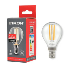 Светодиодная филаментная лампа ETRON 1-EFP-1148 G45 12W 4200K E14 нейтральный свет, прозрачная
