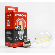 Светодиодная филаментная лампа ETRON 12W A60 E27 4200K нейтральный свет, прозрачная 1-EFP-106