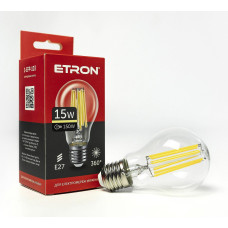 Светодиодная филаментная лампа ETRON A60 15W E27 3000K теплый свет, прозрачная 1-EFP-103