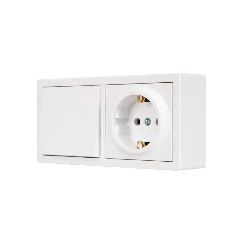 Вимикач 1-ий+Розетка 1-на з/з білий 752-0200-170BAP LETO Lezard