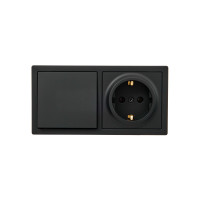 Выключатель 1-ый+Розетка 1-на с/з черный 752-4200-170BAP LETO Lezard