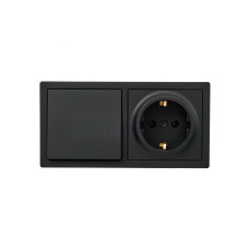 Выключатель 1-ый+Розетка 1-на с/з черный 752-4200-170BAP LETO Lezard