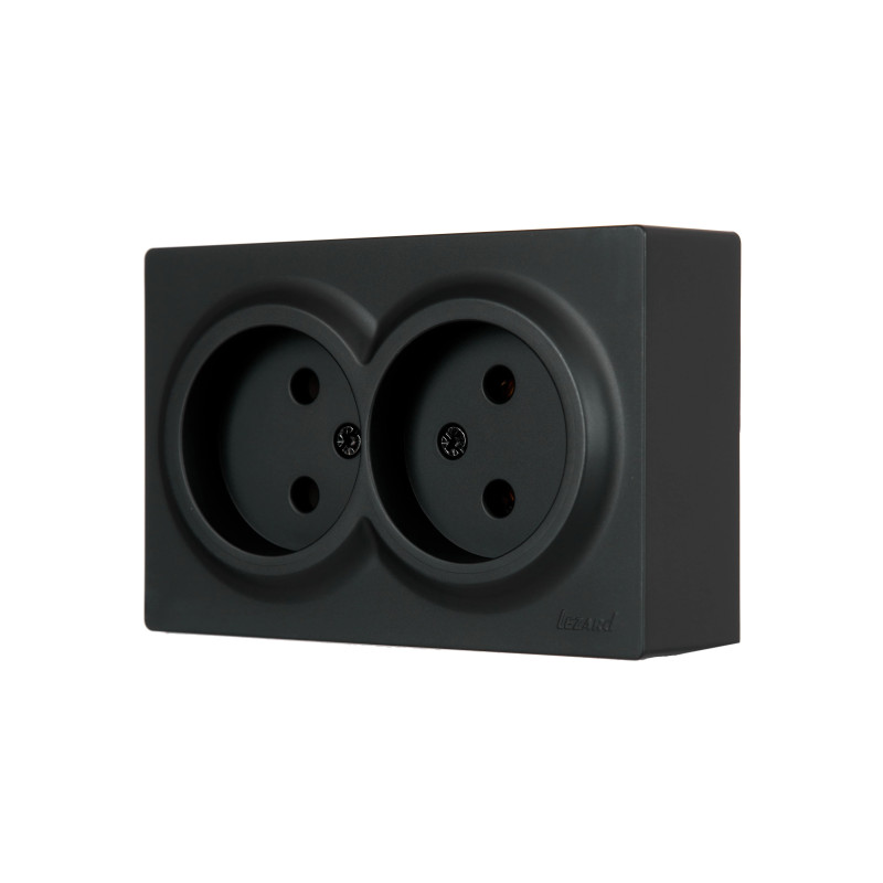 Розетка 2-я б/с закрытый корпус черный 752-4200-128B LETO Lezard
