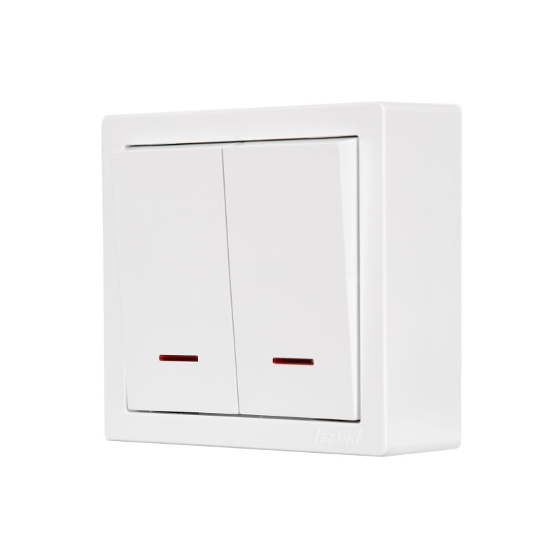 Вимикач 2-ий накладний з підсвіткою білий 752-0200-112 LETO Lezard