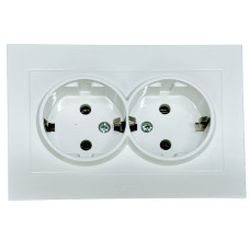 Розетка двухместная с/з OVIVO Grano белый (400-010300-907)