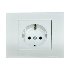 Розетка одинарная с/з OVIVO Grano белый (400-010300-217)
