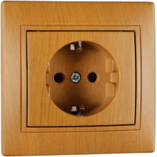 Розетка одинарная с/з MIRA дуб классический ПБТ 701-5151-122B