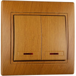 Выключатель MIRA двухклавишный с подсветкой дуб классический 701-5151-112