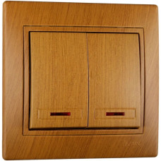 Выключатель MIRA двухклавишный с подсветкой дуб классический 701-5151-112