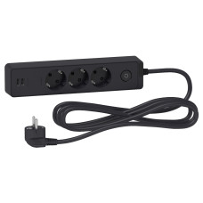 Удлинитель на 3 розетки с ж/к + 2 USB черный 3м Unica Extend, Schneider Electric ST943U3B