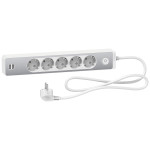 Удлинитель на 5 розеток с ж/к + 2 USB алюминий/белый 1.5м Unica Extend, Schneider Electric