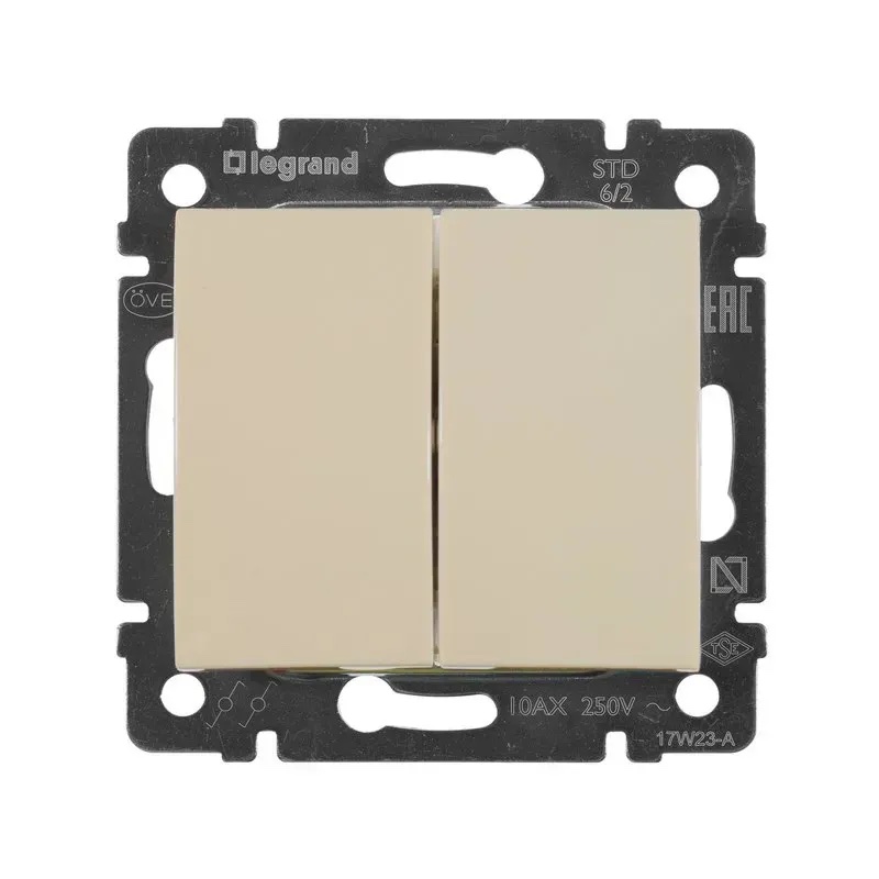 Выключатель двухклавишный проходной слоновая кость Valena Legrand (774308)